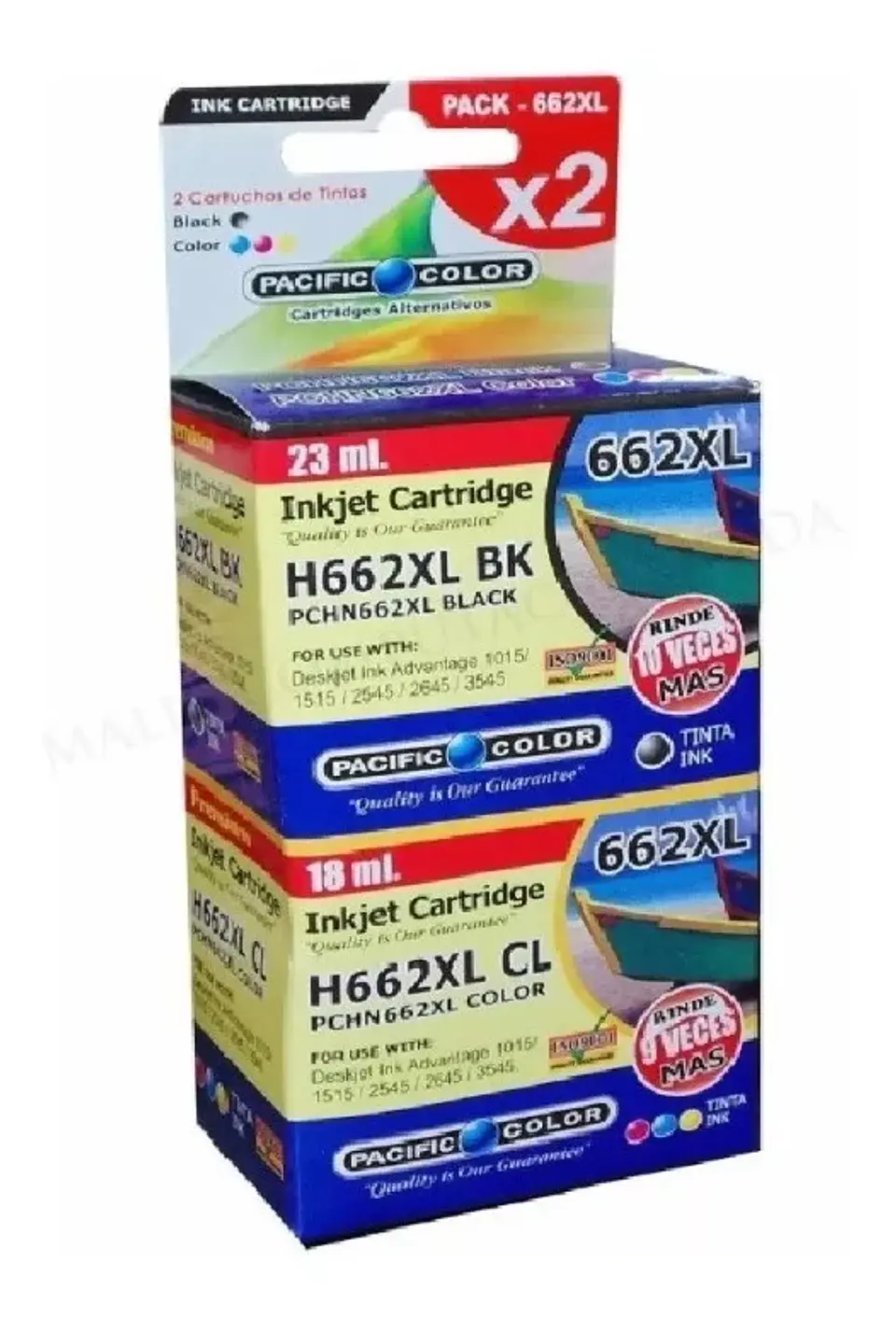 Pack Tinta de impresora Pacific color para HP 662XL NEGRO/COLOR 1