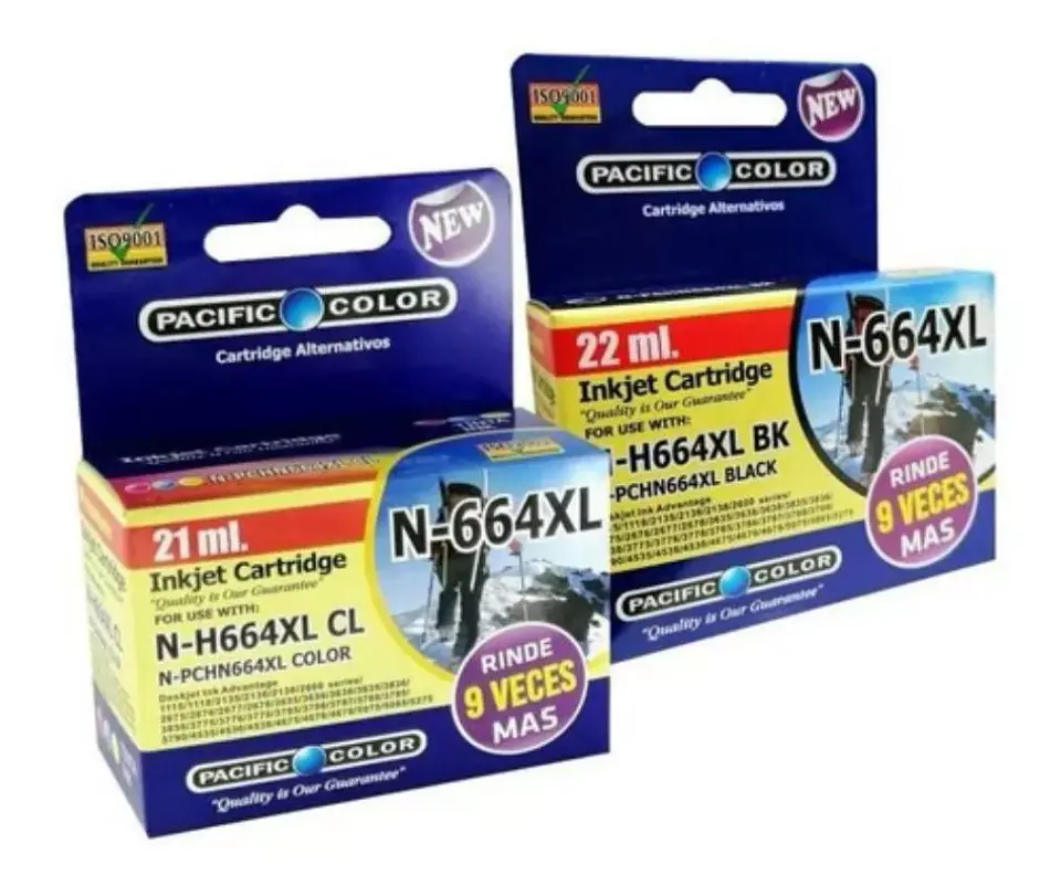 Pack Tinta de impresora Pacific color para HP 664XL NEGRO/COLOR 1