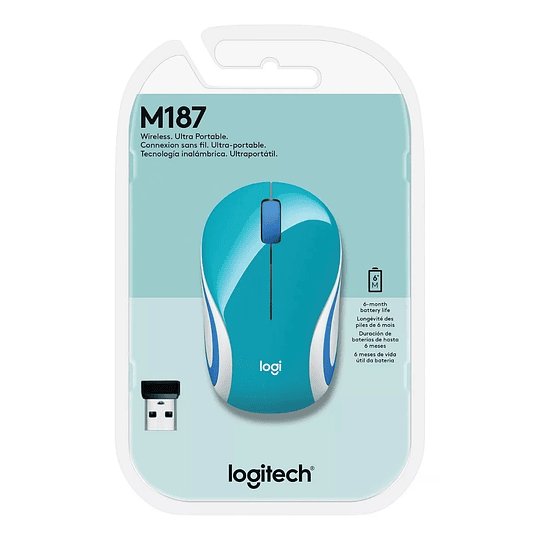 Mouse Mini Logitech Inalambrico M187 Refresh Celeste
