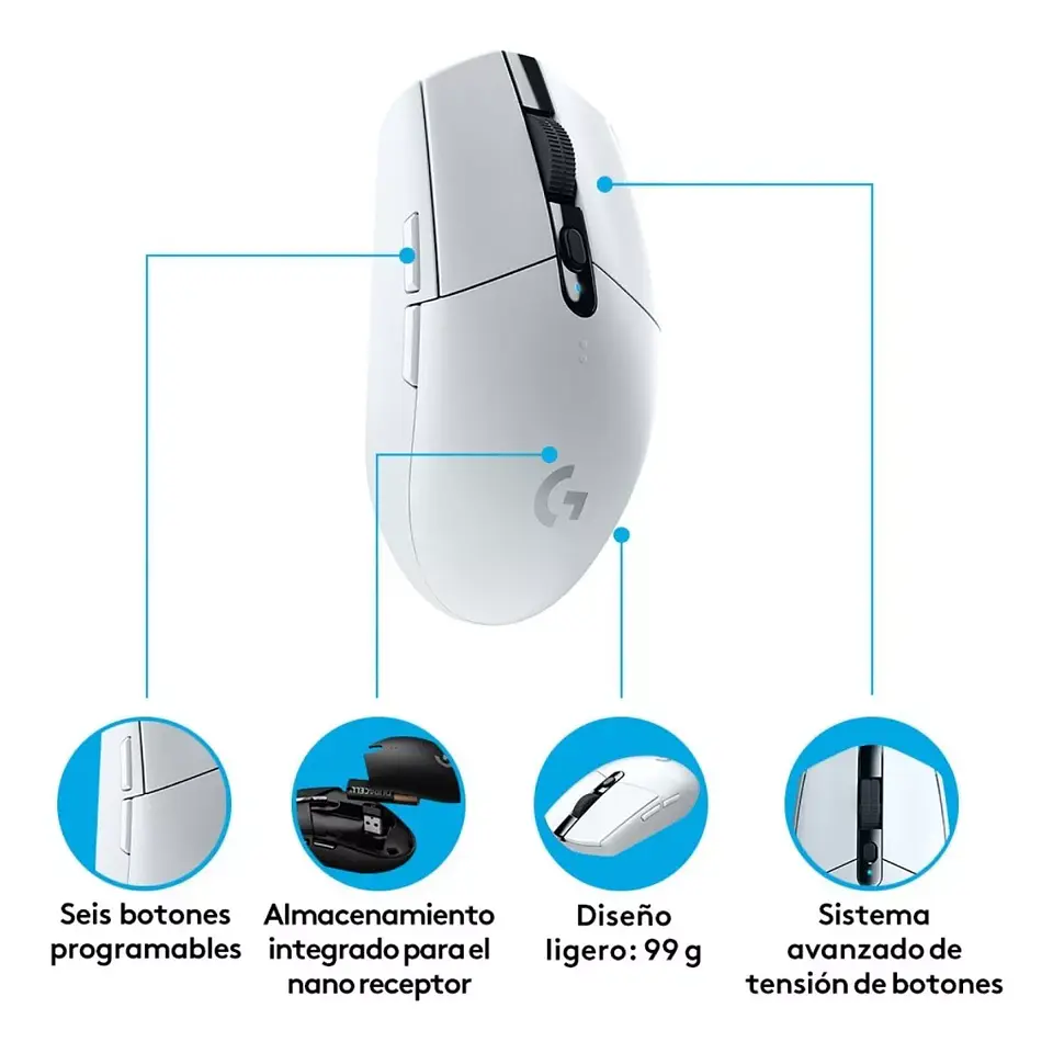 Mouse gamer inalámbrico Logitech lightspeed G305 Blanco 2