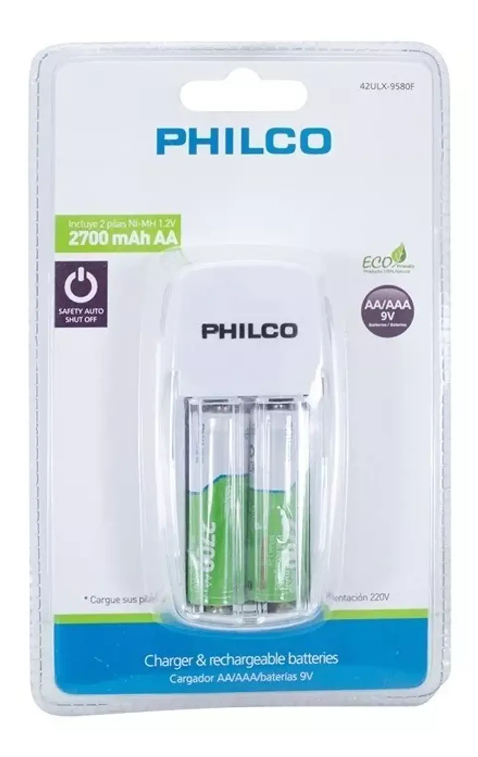 Cargador con 2 pilas AA 2700Mah Recargables 1,2v 1