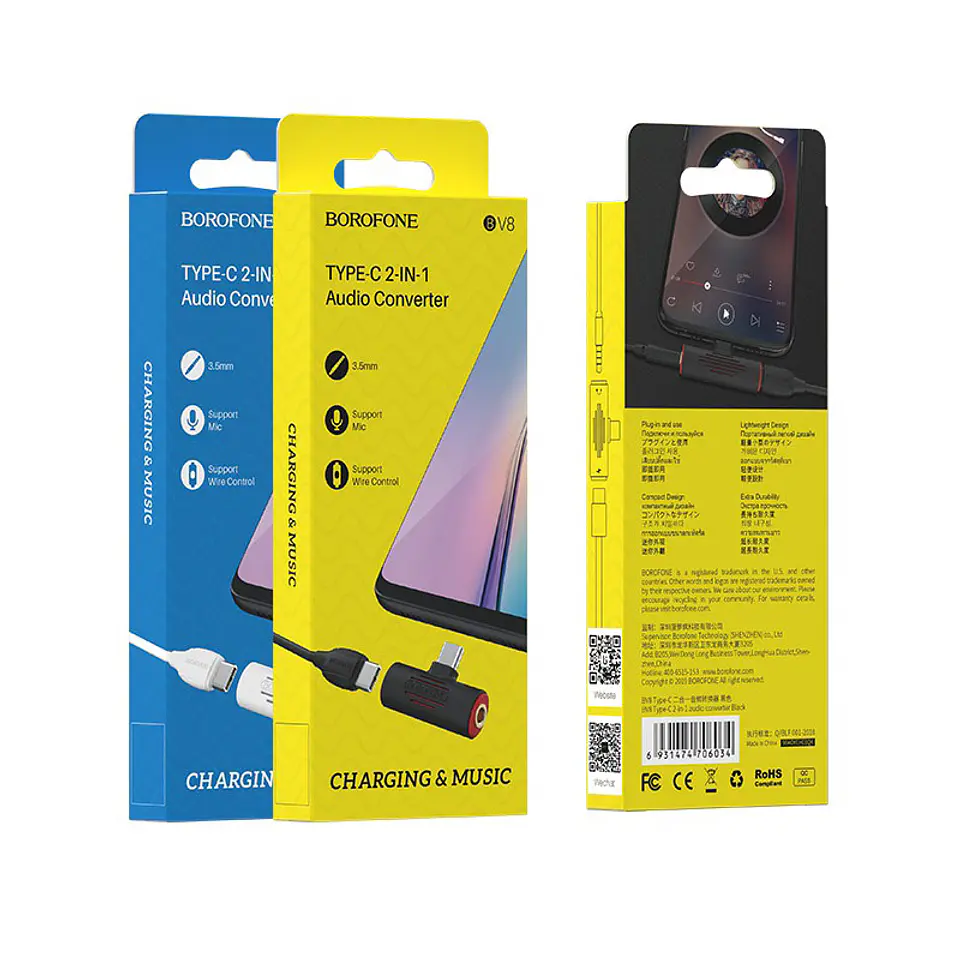 Conversor de audio USB-C a USB-C y jack de 3.5 mm BV8 5