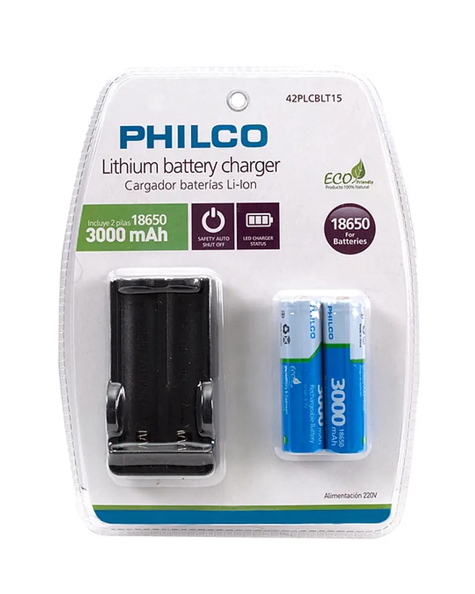 Cargador Philco Para Bateria De Litio 18650 + 2 Baterias 4