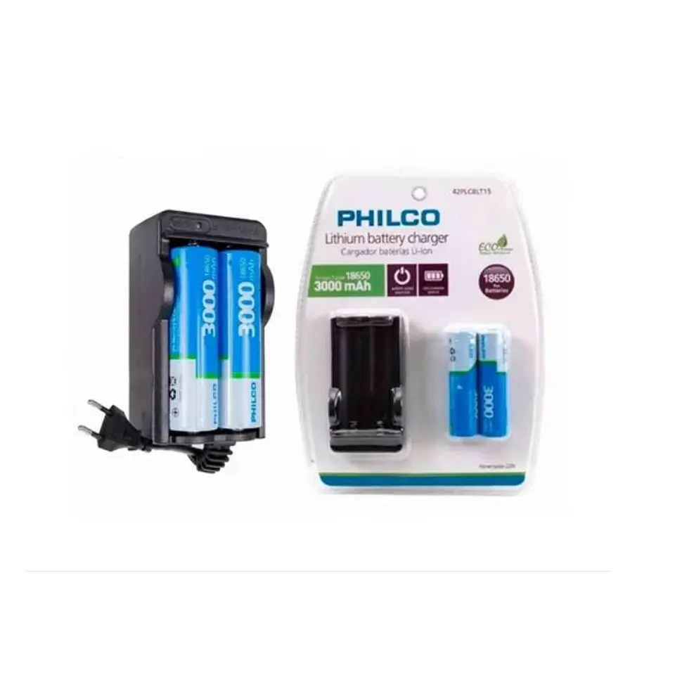 Cargador Philco Para Bateria De Litio 18650 + 2 Baterias 1