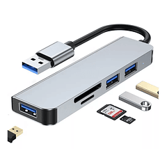 Adaptador Hub USB 4 en 1  USB + USB 3.0 + 2.0*2 + Lector TF + SD 
