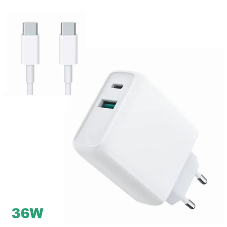 Cargador Ultra rapido 36W Doble USB-C QC3.0 + USB-C a USB-C 1