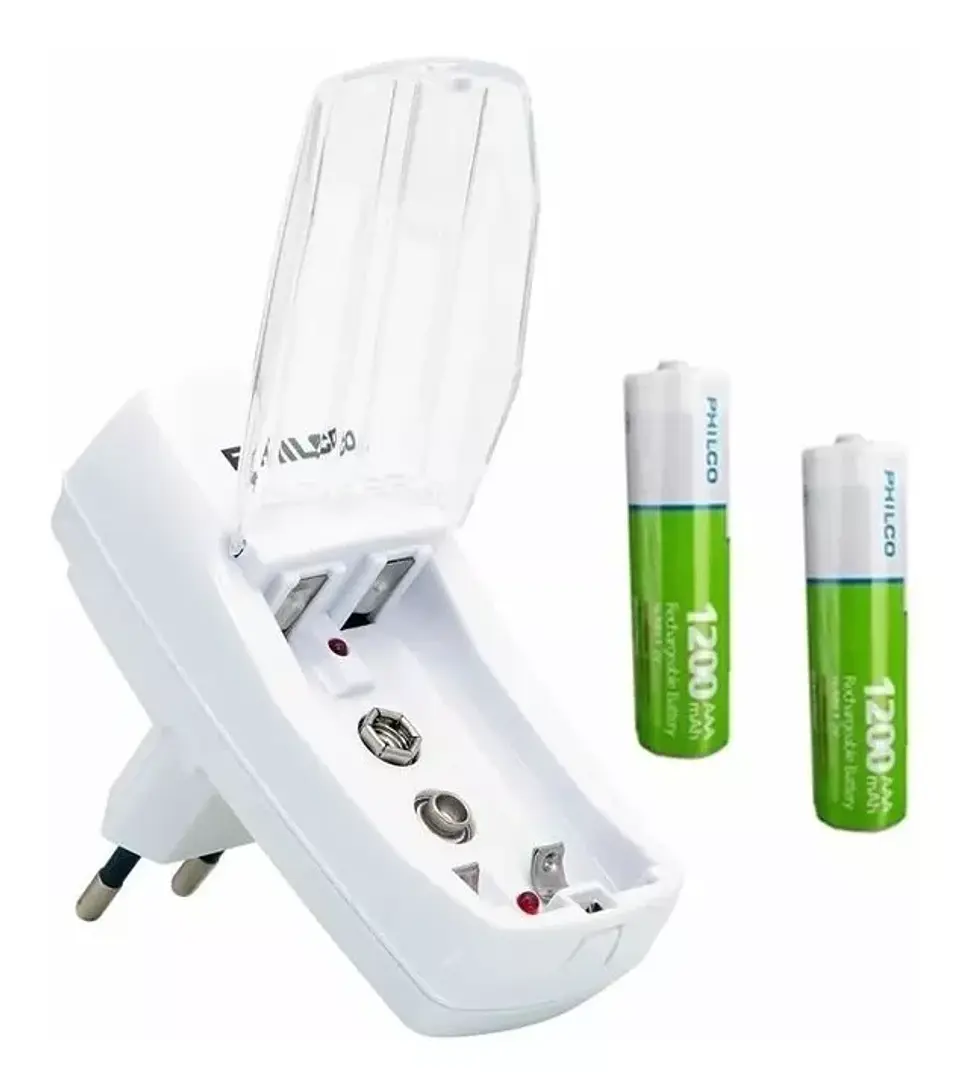 Cargador con 2 pilas AAA 1200mAh Recargables 1,2v 1