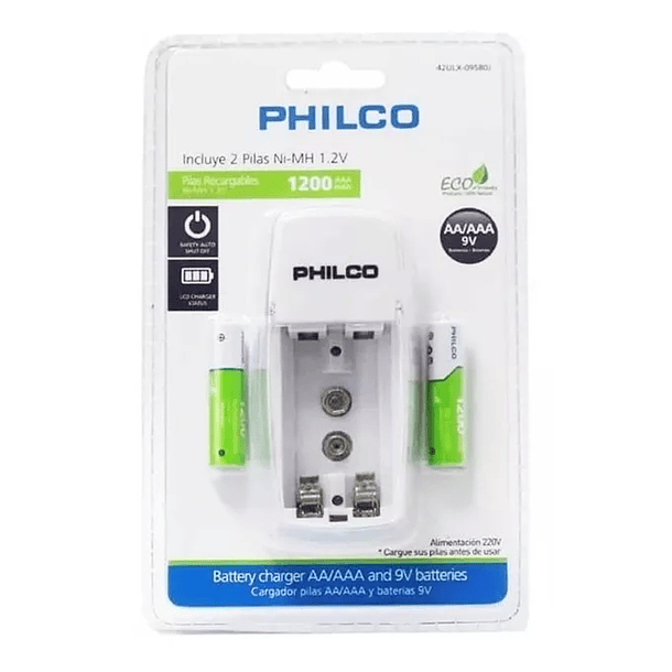 Cargador con 2 pilas AAA 1200mAh Recargables 1,2v 2