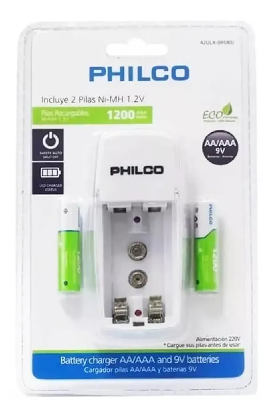 Cargador con 2 pilas AAA 1200mAh Recargables 1,2v 2