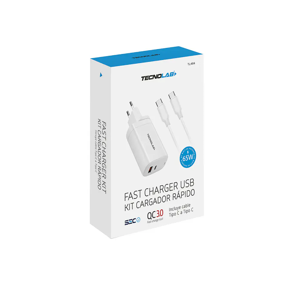 CARGADOR CELULAR/Notebook QC3.0 + PD - 65W - CON CABLE TIPO C A C 2