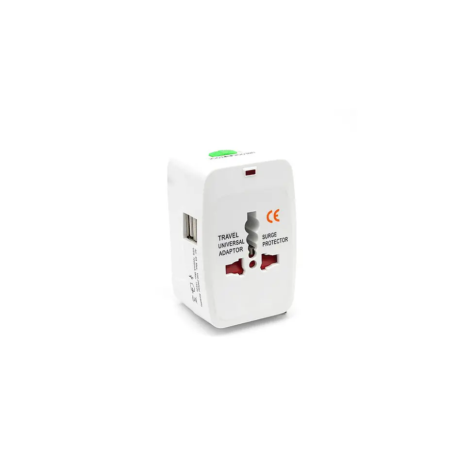 Adaptador de viaje universal 110v-240v  + 2 USB  1