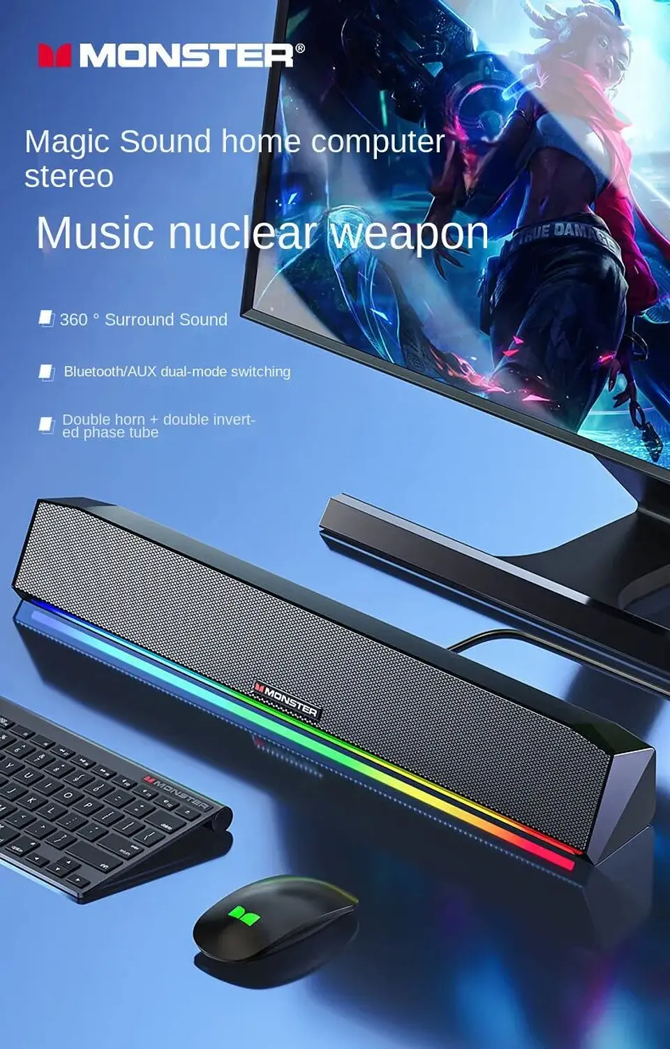 Barra de sonido MONSTER AIRMARS G01 Bluetooth altavoz RGB 4