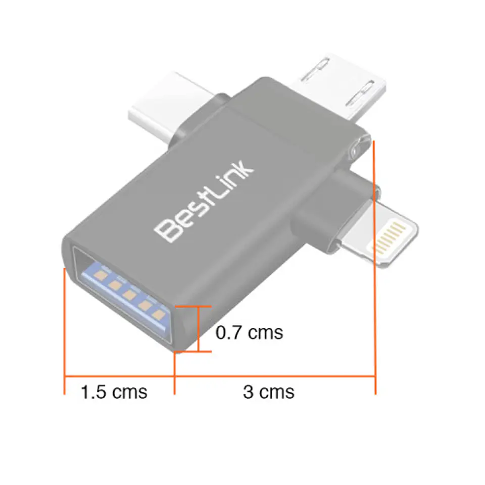 Adaptador OTG 3 EN 1  micro-USB-C-Lightning A USB 3.0 2