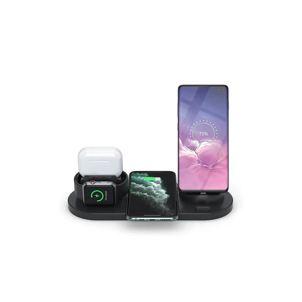 Cargador estación organizadora 6 EN 1 IOS y Android  15W 2
