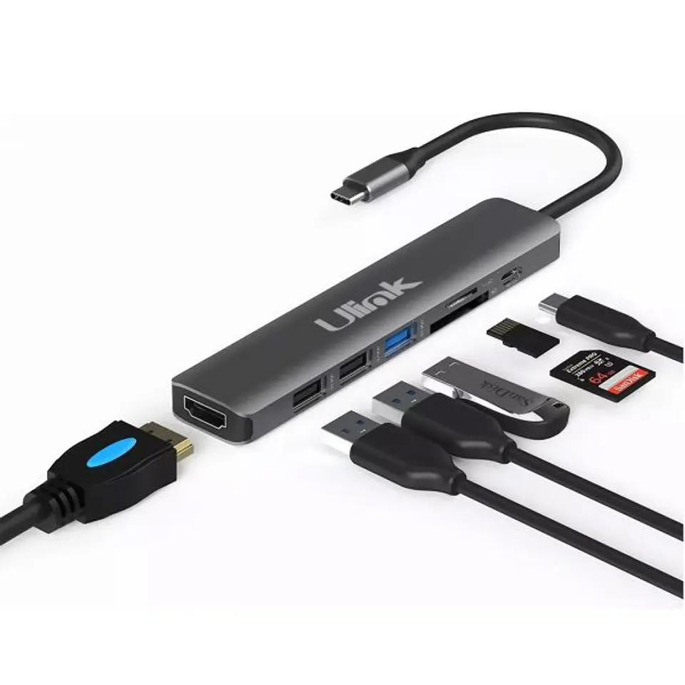 HUB USB-C 7 EN 1 (1 HDMI + 1 USB-C PD 100W + 1 MICROSD + 1 SD + 2 USB 2.0 + 1 USB 3.0) 1