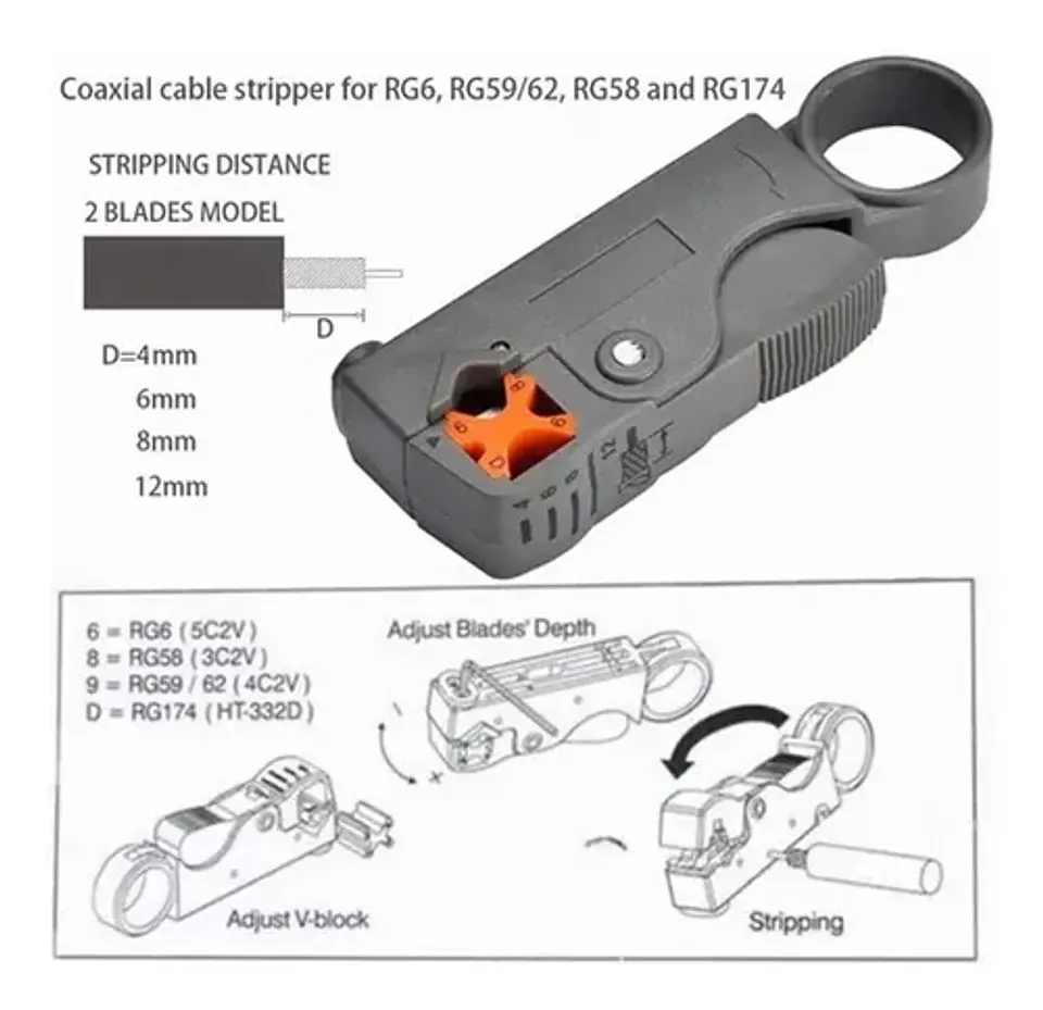 Crimpeadora Rg6 Coaxial + Pelacable 2 Piezas 3
