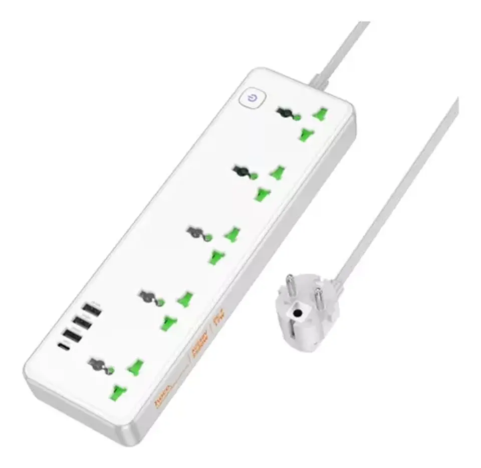 Alargador Multifuncional 5 Puertos Hoco Ac13a + cargadores USB y USB-C 1