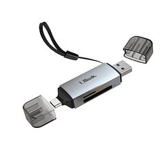 Lector de memoria dual USB C y USB 3.0 para tarjetas SD/Micro SD, aluminio