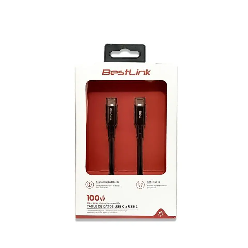 Cable de carga y datos USB-C A USB-C  100W NEGRO 1.2 MTS  3