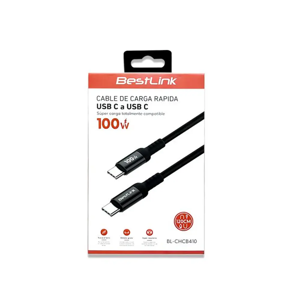Cable de carga y datos USB-C A USB-C  100W NEGRO 1.2 MTS  4