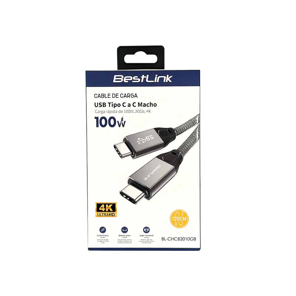 Cable de carga USB-C A USB-C macho 100W 20GB 4K  4