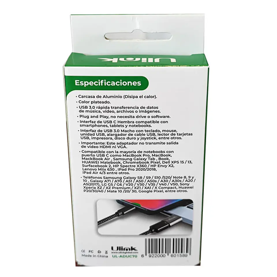 Adaptador USB 3.0 hembra a USB-C macho ulink  5