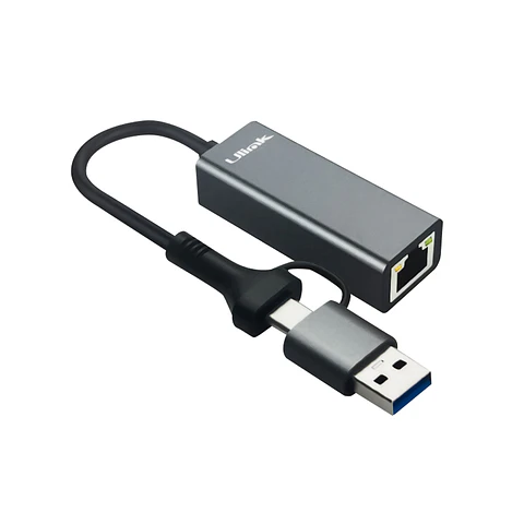 Adaptador de RED DUAL USB-C y USB a RJ45 (10/100/1000) megas