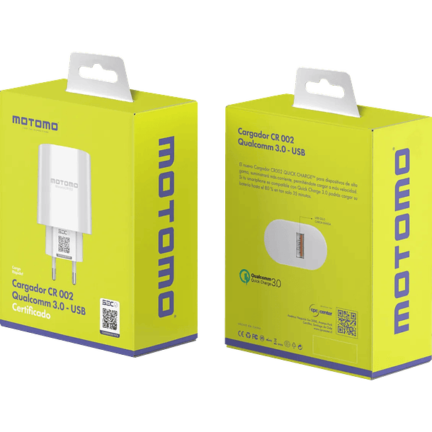 Cargador CR002 qualcomm 3.0 USB certificado  3