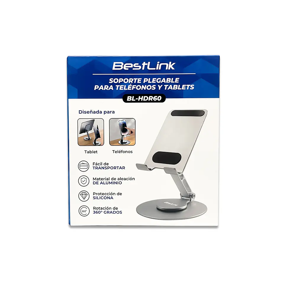 Soporte de aluminio para tablet y smartphone plegable giratorio  6