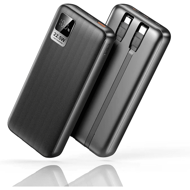 Batearía portátil 10.000mah + cables C y IPhone 22.55w negra  1