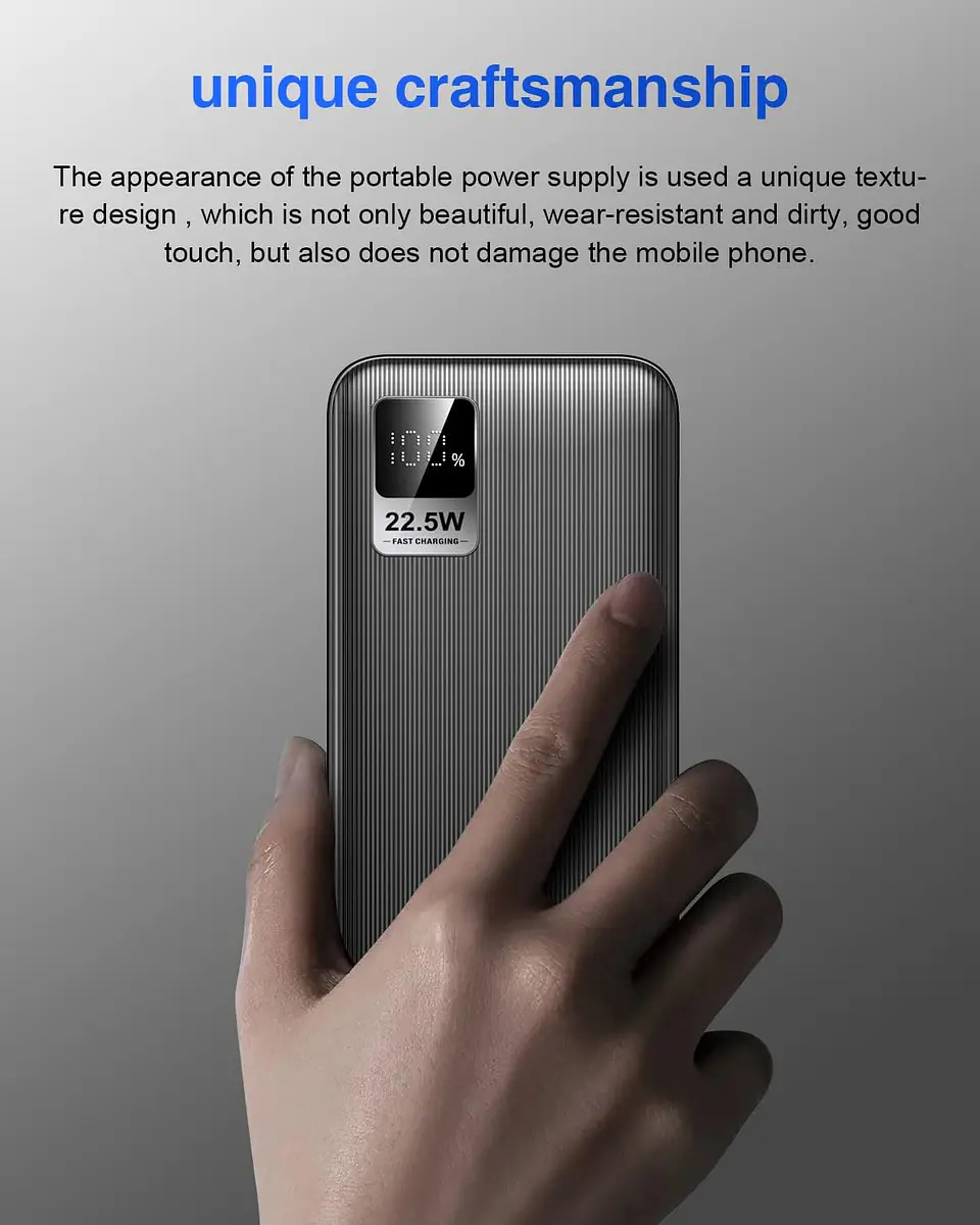 Batearía portátil 10.000mah + cables C y IPhone 22.55w negra  2