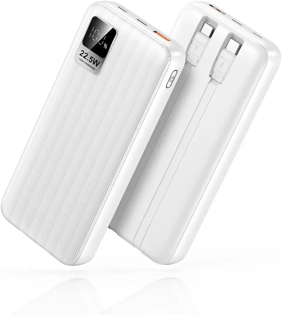 Batearía portátil 10.000mah + cables C y IPhone 22.55w Blanca  1