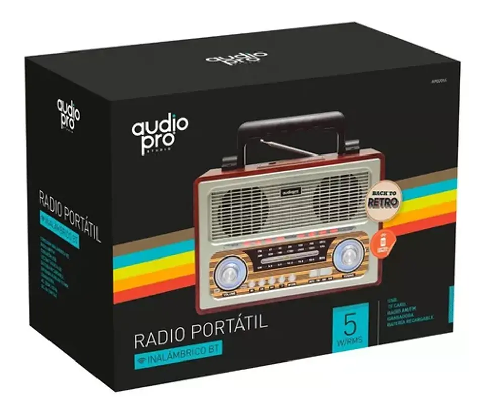 Radio retro portatil BT/FM/SD Recargable AP02055  2