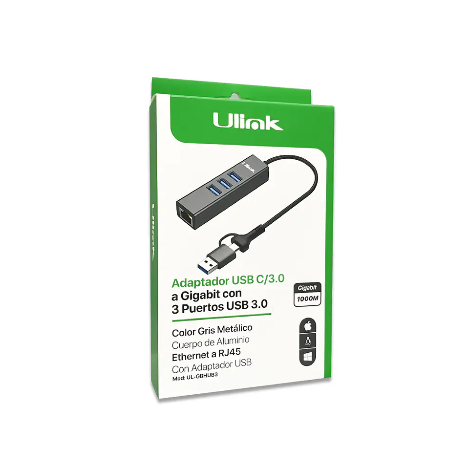 Adaptador de RED DUAL USB-C y USB 4 en 1 (1 RJ45 1000 megas + 3 USB 3.0) 5