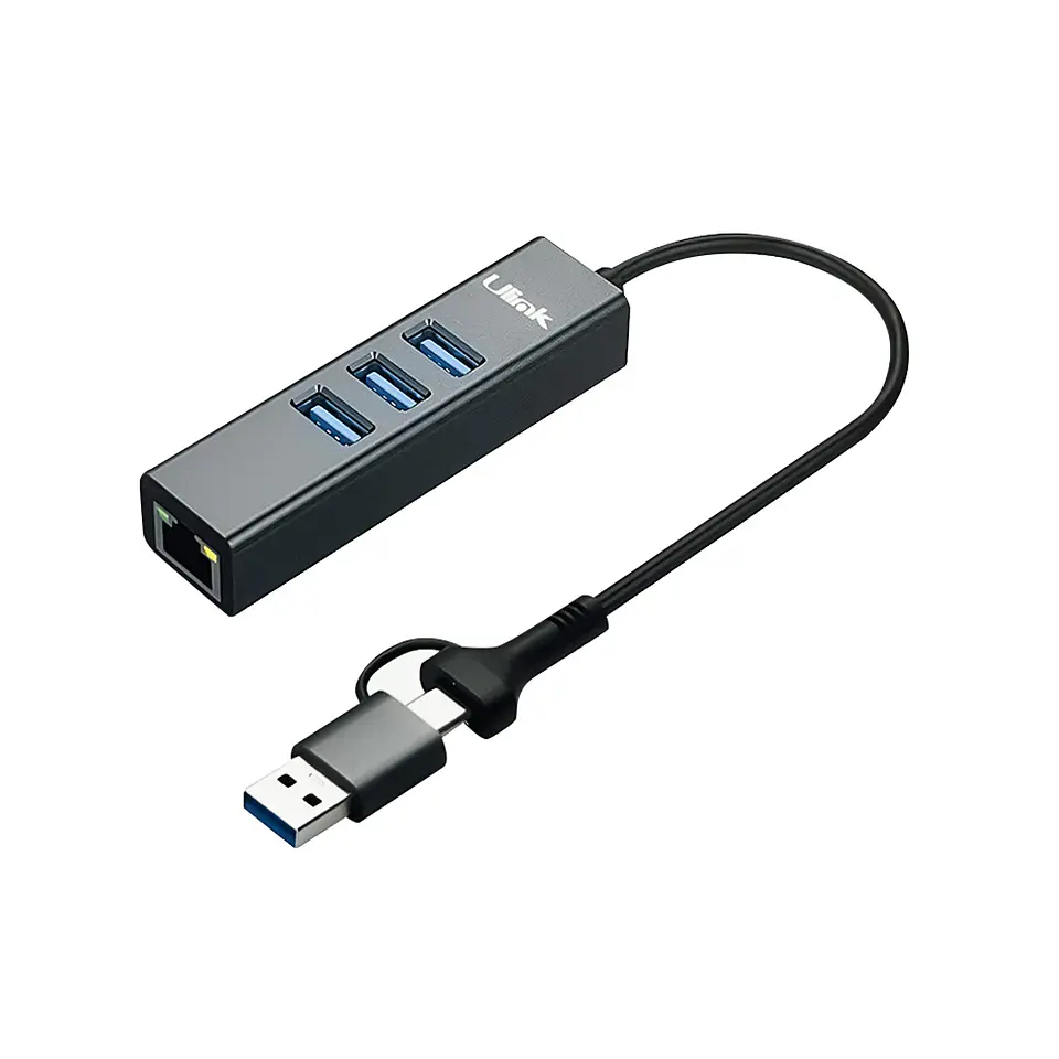 Adaptador de RED DUAL USB-C y USB 4 en 1 (1 RJ45 1000 megas + 3 USB 3.0) 1