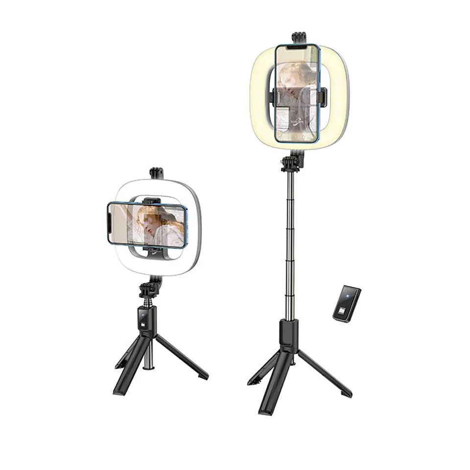 Tripode selfie con aro de luz para celular HOCO LV03 Negro  2