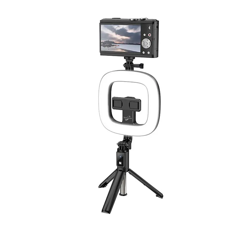 Tripode selfie con aro de luz para celular HOCO LV03 Negro  1