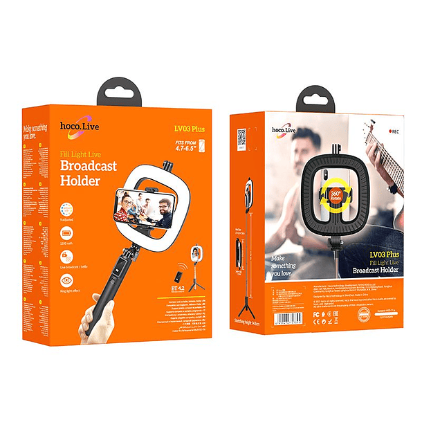 Tripode selfie con aro de luz para celular HOCO LV03 Negro  7