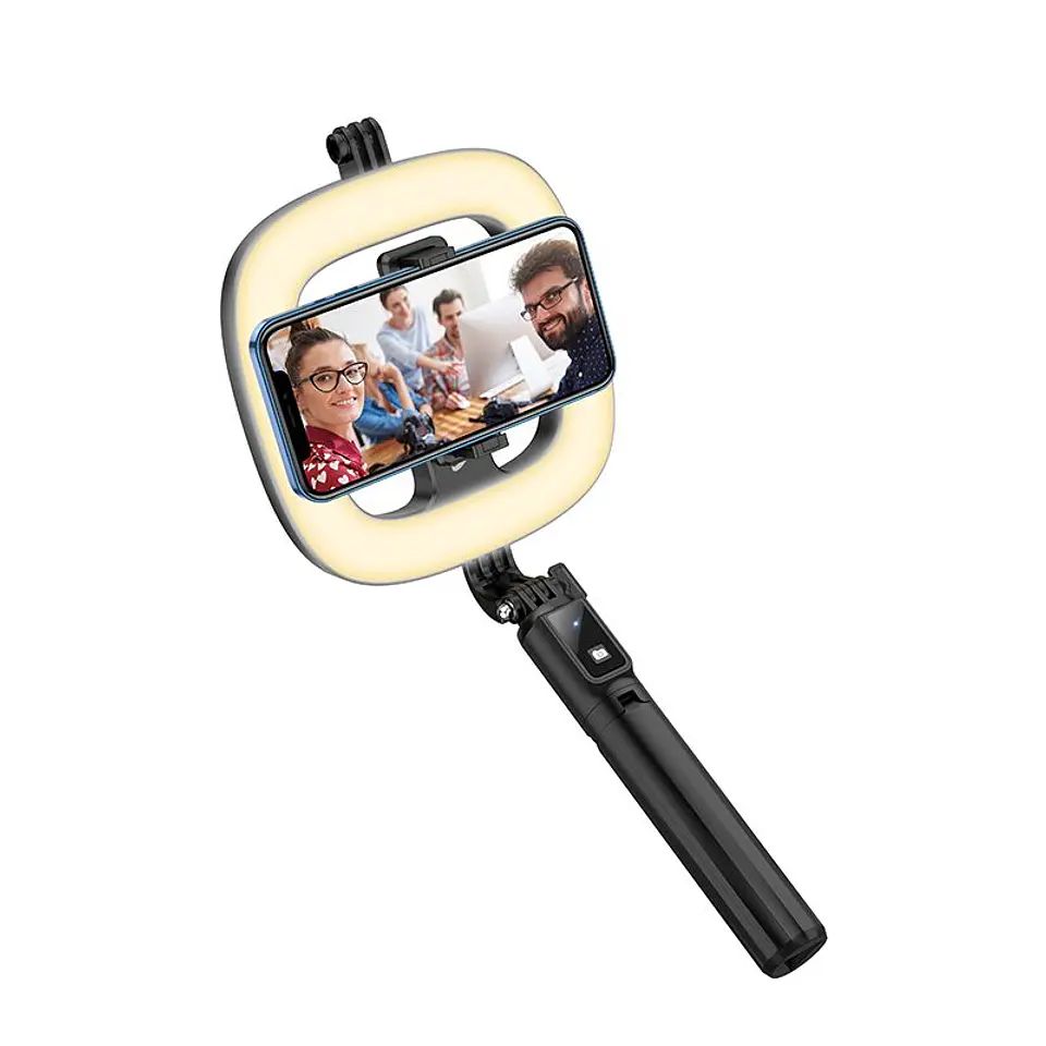 Tripode selfie con aro de luz para celular HOCO LV03 Negro  4