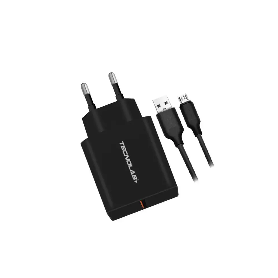 Cargador rapido certificado QC 3.0 con cable micro USB 1M negro 1