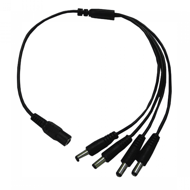 Cable 5,5x2,1mm Larg11mm 1-DC-H a 4-DC-M Divisor 16cm+16cm Negro 