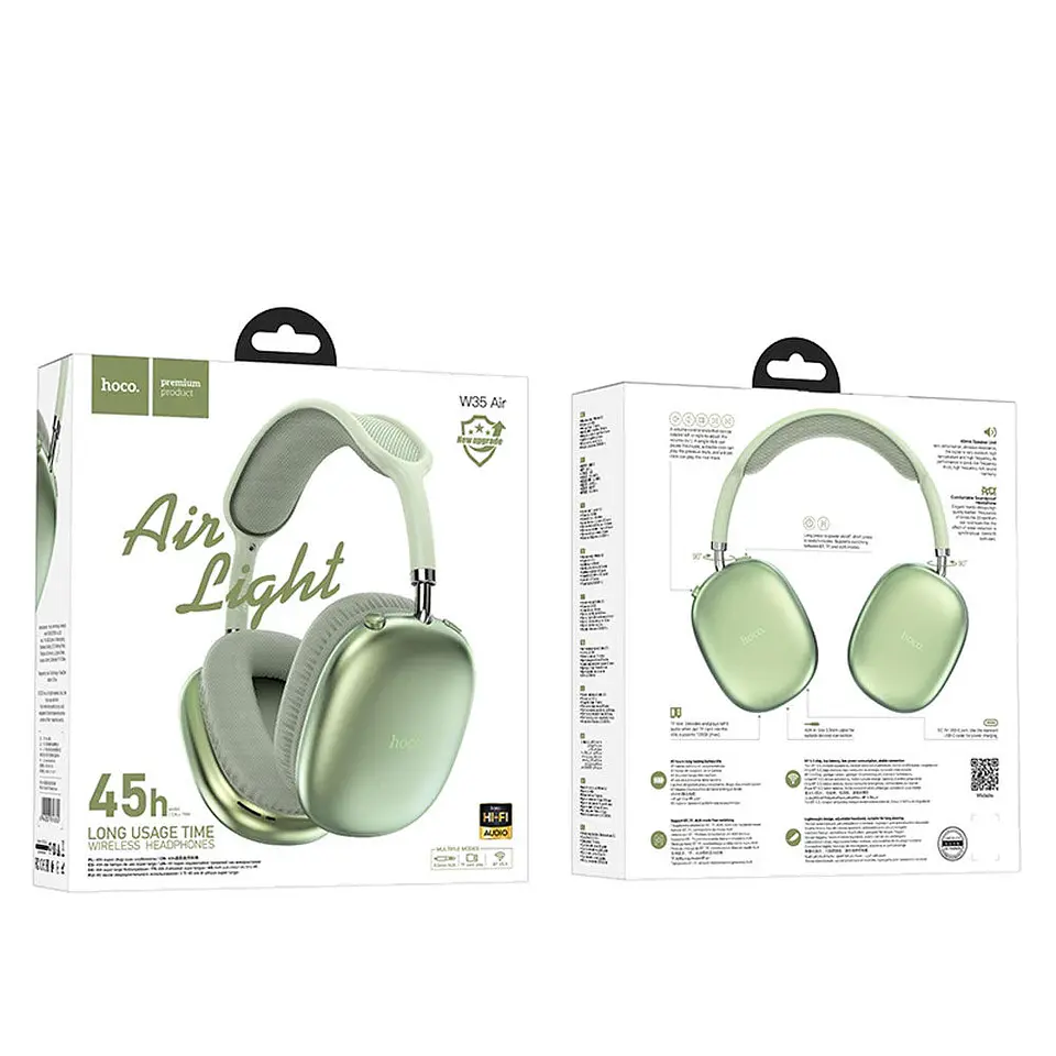 Audifonos bluetooth Hoco Air W35 VERDE AGUA 2