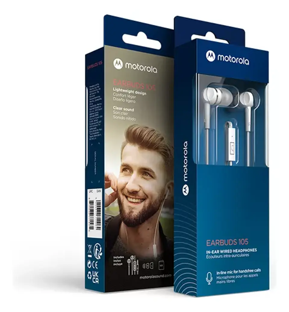 Audífonos Motorola Earbuds 105, Cableado, 3.5mm, Blanco 3