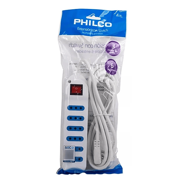 Alargador multiple 6 entradas con switch 3 MTS PHILCO  5