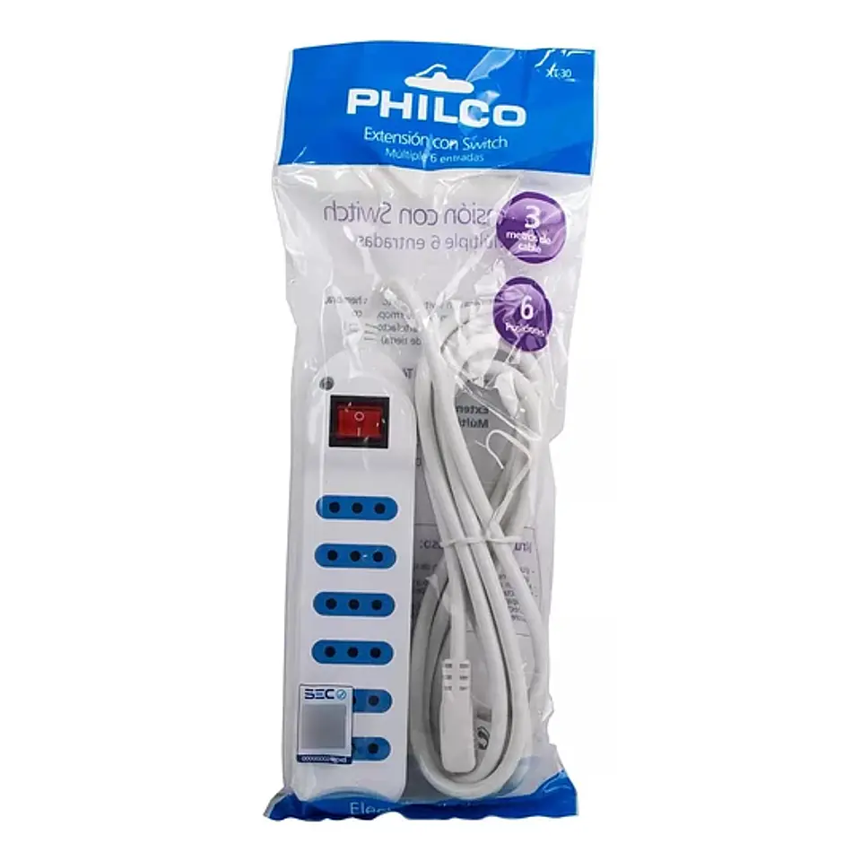 Alargador multiple 6 entradas con switch 3 MTS PHILCO  5