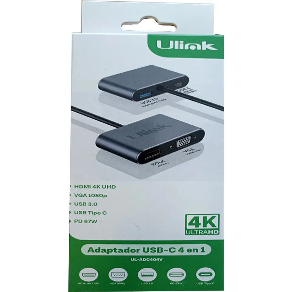 HUB Adaptador de imagen USB-C 4 en 1  (1 HDMI + 1 VGA + 1 USB 3.0 + 1 USB-C PD 87W) 6