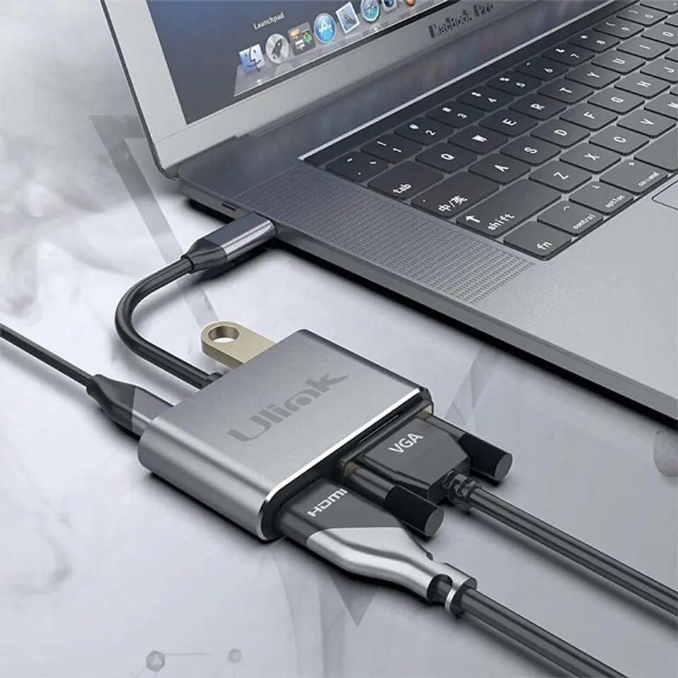 HUB Adaptador de imagen USB-C 4 en 1  (1 HDMI + 1 VGA + 1 USB 3.0 + 1 USB-C PD 87W) 4