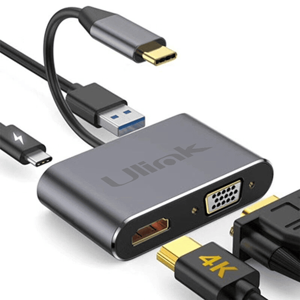 HUB Adaptador de imagen USB-C 4 en 1  (1 HDMI + 1 VGA + 1 USB 3.0 + 1 USB-C PD 87W) 2