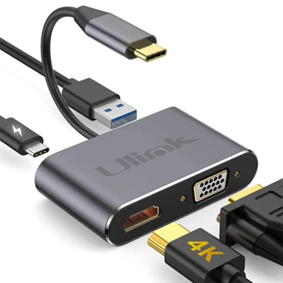 HUB Adaptador de imagen USB-C 4 en 1  (1 HDMI + 1 VGA + 1 USB 3.0 + 1 USB-C PD 87W) 2
