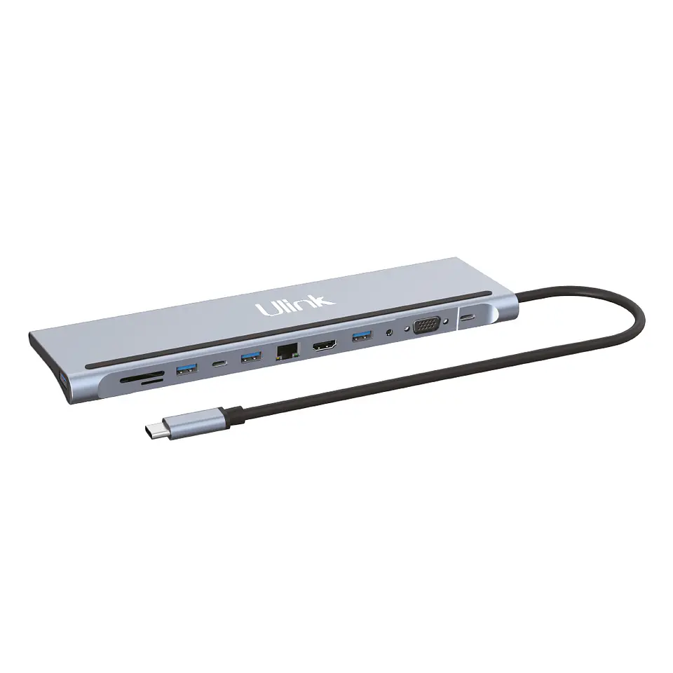 HUB USB-C 12 en 1 (1 HDMI + 1 RJ45 +1 USB-C PD 100W + 1 USB 3.0 + 2 USB 2.0 + 1 USB-C + 1 VGA + 1 jack 3.5 + 1 MICROSD + 1 SD) 1